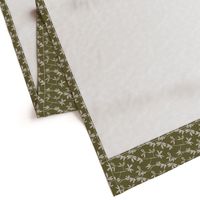 small // Natural leaves on olive green slubby linen look