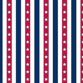 USA Flag Colors of Red, White and Blue with Stars in Alternating 1 Inch Vertical Stripes