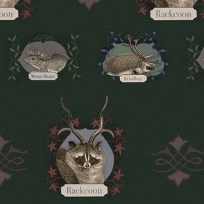 The Elusive Rackcoon & Friends on Deep Forest Green