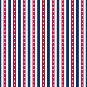 USA Flag Colors of Red, White and Blue with Stars in Alternating 1/2 Inch Vertical Stripes