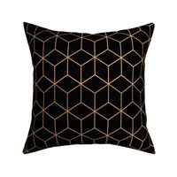 Large Black and Faux Metallic Gold Art Deco 3D Geometric Cubes