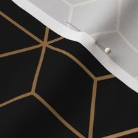 Large Black and Faux Metallic Gold Art Deco 3D Geometric Cubes