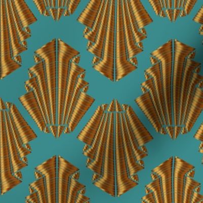 Art Deco Fans - Metallic Bronze + Teal Blue Green