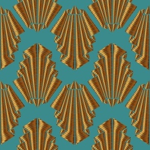 Art Deco Fans - Metallic Bronze + Teal Blue Green