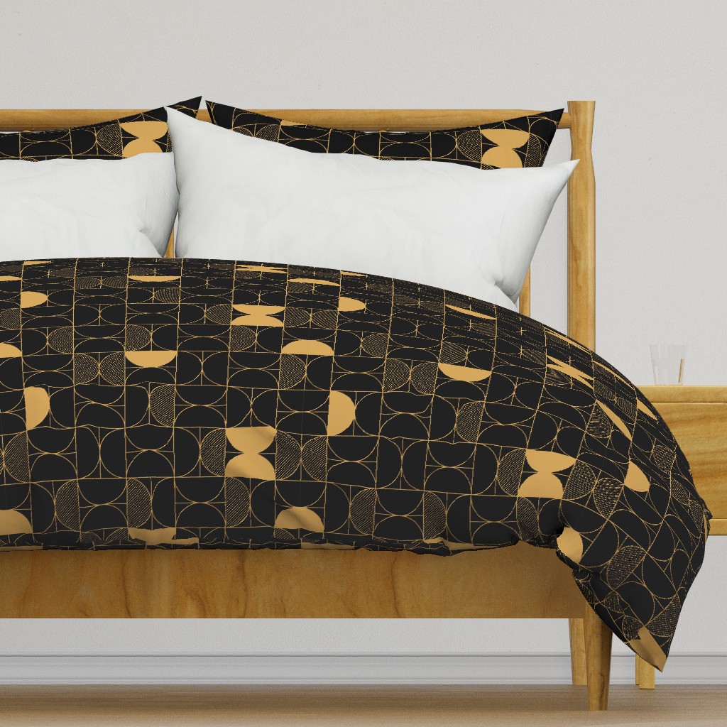 Bold Art Deco Geometric Demi-Circles in Faux Metallic Gold and Black 