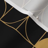 Bold Art Deco Geometric Demi-Circles in Faux Metallic Gold and Black 