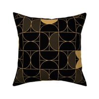 Bold Art Deco Geometric Demi-Circles in Faux Metallic Gold and Black 