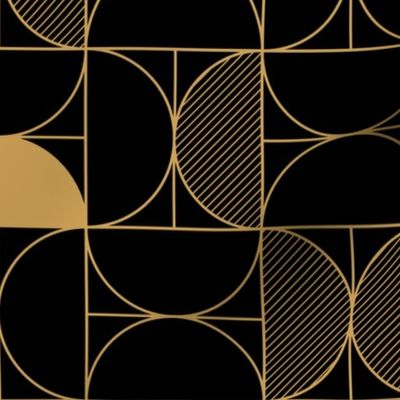 Bold Art Deco Geometric Demi-Circles in Faux Metallic Gold and Black 