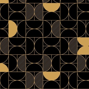 Bold Art Deco Geometric Demi-Circles in Faux Metallic Gold and Black 