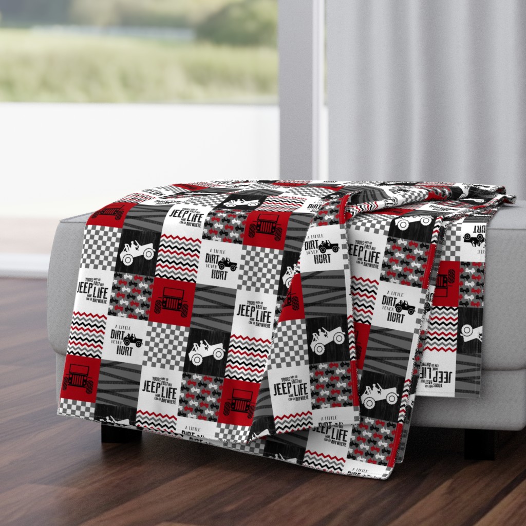 3 inch Jeep //Red - Wholecloth Cheater Quilt