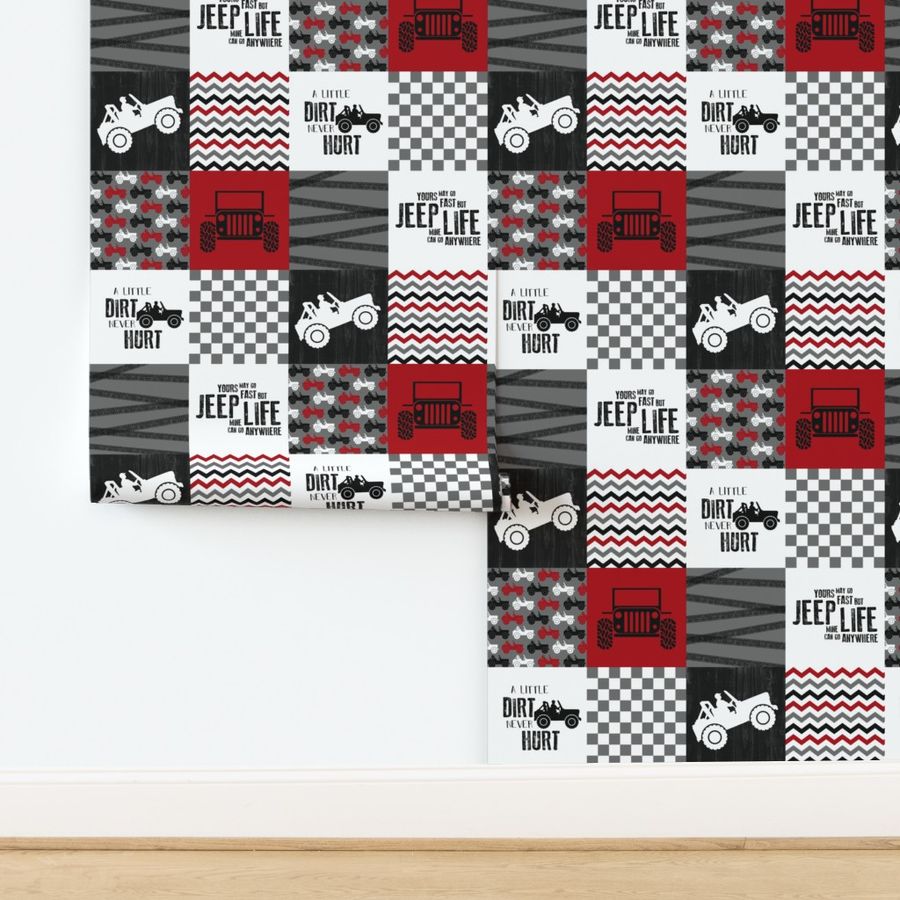 3 inch Jeep //Red - Wholecloth Cheater Quilt