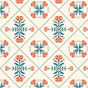 Retro Tiles Geometric Flowers