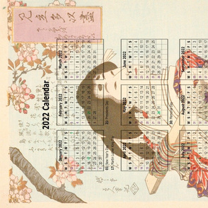 2022 Tea towel  Calendar - Geisha and Cherry Blossoms