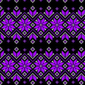 Wellspring - Star Alatyr - Ethno Ukrainian Traditional Pattern - Slavic Symbol - Large - Purple White on Black