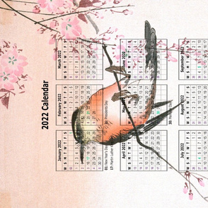 2022 Tea towel  Calendar - Bird Under Sakura