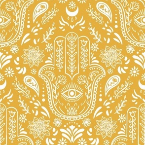 Hamsa hand outlines on yellow