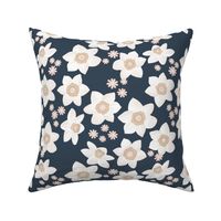 Aloha summer blossom tropical flower island vibes hawaii print navy blue white beige neutral