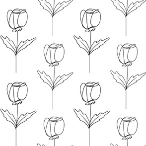 Sketchy Roses - White and Black