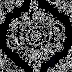 White Floral Moroccan Doodle on Black
