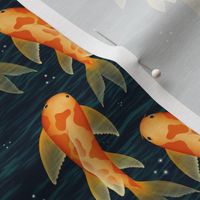 Small Scale Koi Pond fish, orange with dark orange spots, sparkles and waves, magical