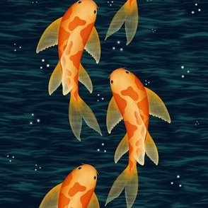 Large Scale Koi Pond fish, orange with dark orange spots, sparkles and waves, magical