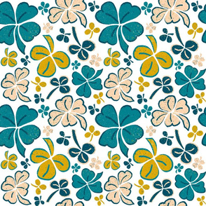 Green Yellow Lucky Clover Pattern on White