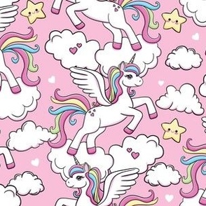 Magical hand-drawn unicorns light pink