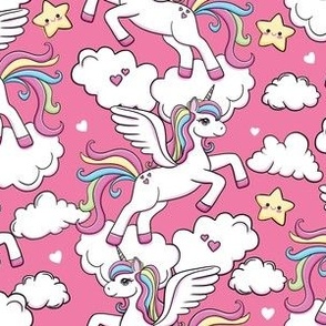 Magical hand-drawn unicorns pink