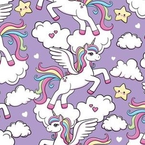 Magical hand-drawn unicorns purple
