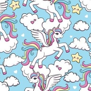 Magical hand-drawn unicorns blue