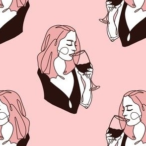 Modern feminine girl drinking wine blush pink