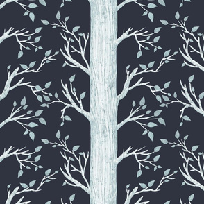Forest Trees Large Scale Dark Blue Wallpaper Nursery Kids Room and Babies