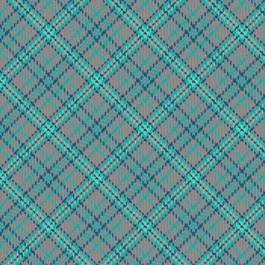 Paths Crossing Road Plaid in Gray Mint and Slate Blue 45 Degree Angle