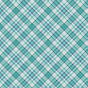 Paths Crossing Roads Plaid in White Turquoise and Teal 45 degree angle