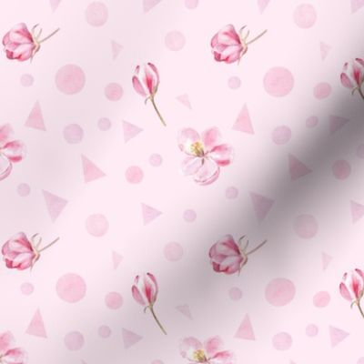 Apple blossom and geometric shapes on pink