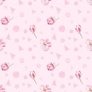 Apple blossom and geometric shapes on pink