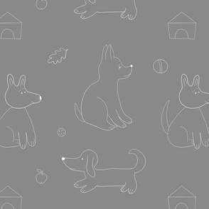 Cute puppies line art on gray