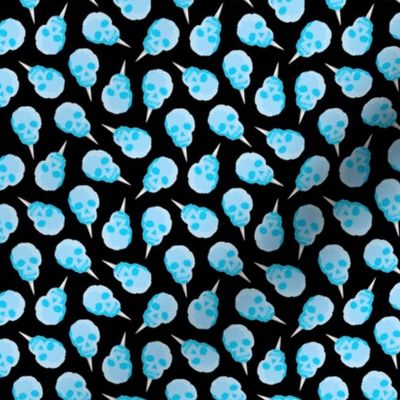 (small scale) skull cotton candy - blue on black - LAD21