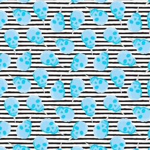 (small scale) skull cotton candy - blue on black stripes - LAD21