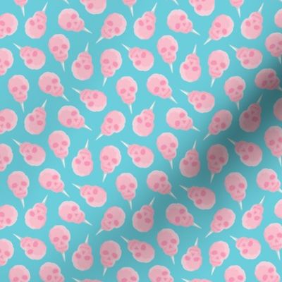 (small scale) skull cotton candy - pink on blue - LAD21