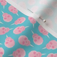 (small scale) skull cotton candy - pink on blue - LAD21
