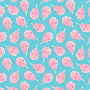 (small scale) skull cotton candy - pink on blue - LAD21