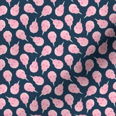 (small scale) skull cotton candy - pink on dark blue - LAD21
