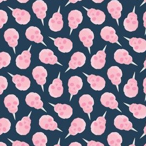 (small scale) skull cotton candy - pink on dark blue - LAD21