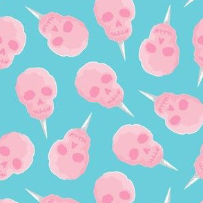 skull cotton candy - pink on blue - LAD21