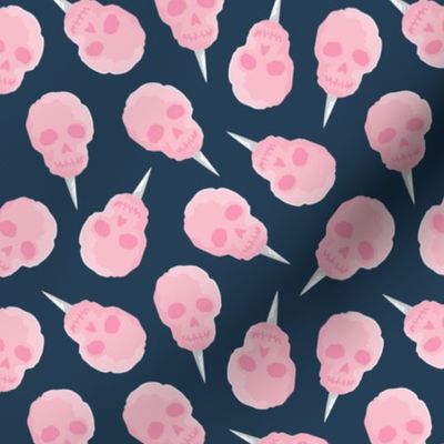 skull cotton candy - pink on dark blue - LAD21