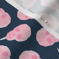 skull cotton candy - pink on dark blue - LAD21