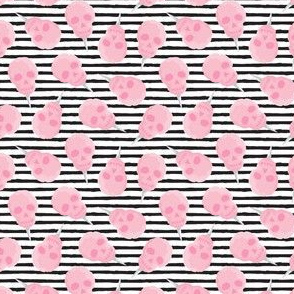(small scale) skull cotton candy - pink on black stripe - LAD21