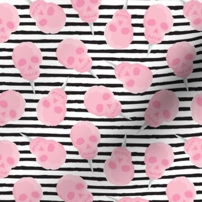 skull cotton candy - pink on black stripe - LAD21
