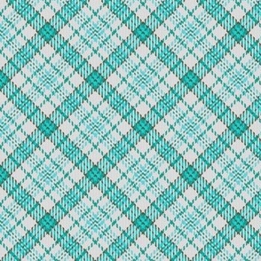 Paths Crossing Roads Plaid in White Aqua Turquoise and Sage Green 45 Degree Angle